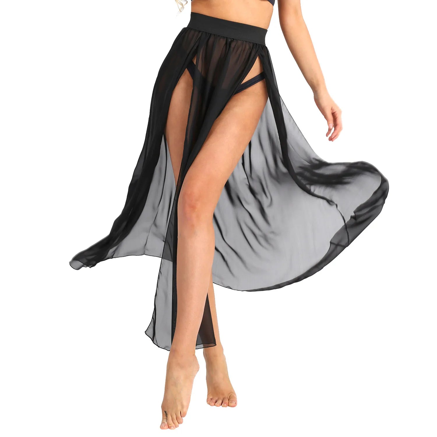 Sheer Chiffon High-Split Maxi Skirt