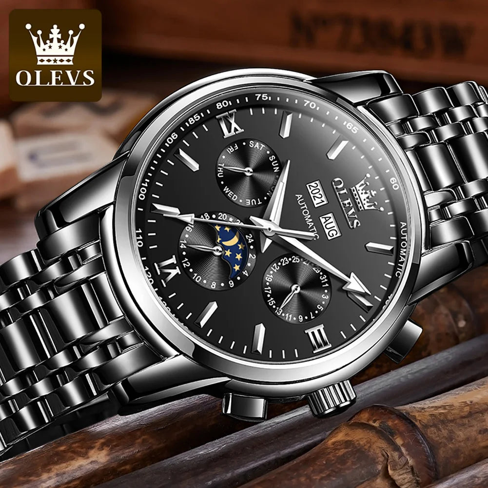 OLEVS 6633 Automatic Mechanical Watch — 42mm, Week Display, Luminous