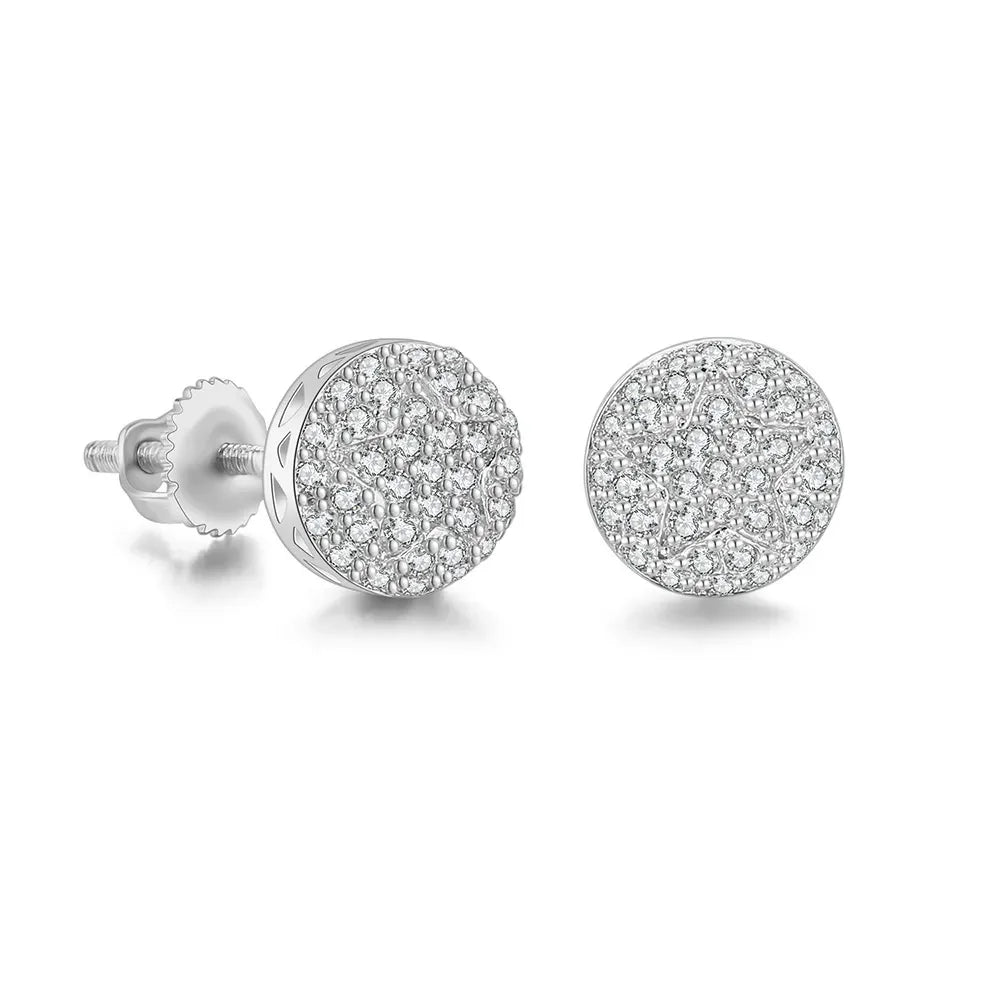 Rock Hip Hop Earrings for Men Iced Out AAA+ Shiny Cubic Zirconia Stone Screw Stud Earrings Hippie Homme Jewelry Male Gift
