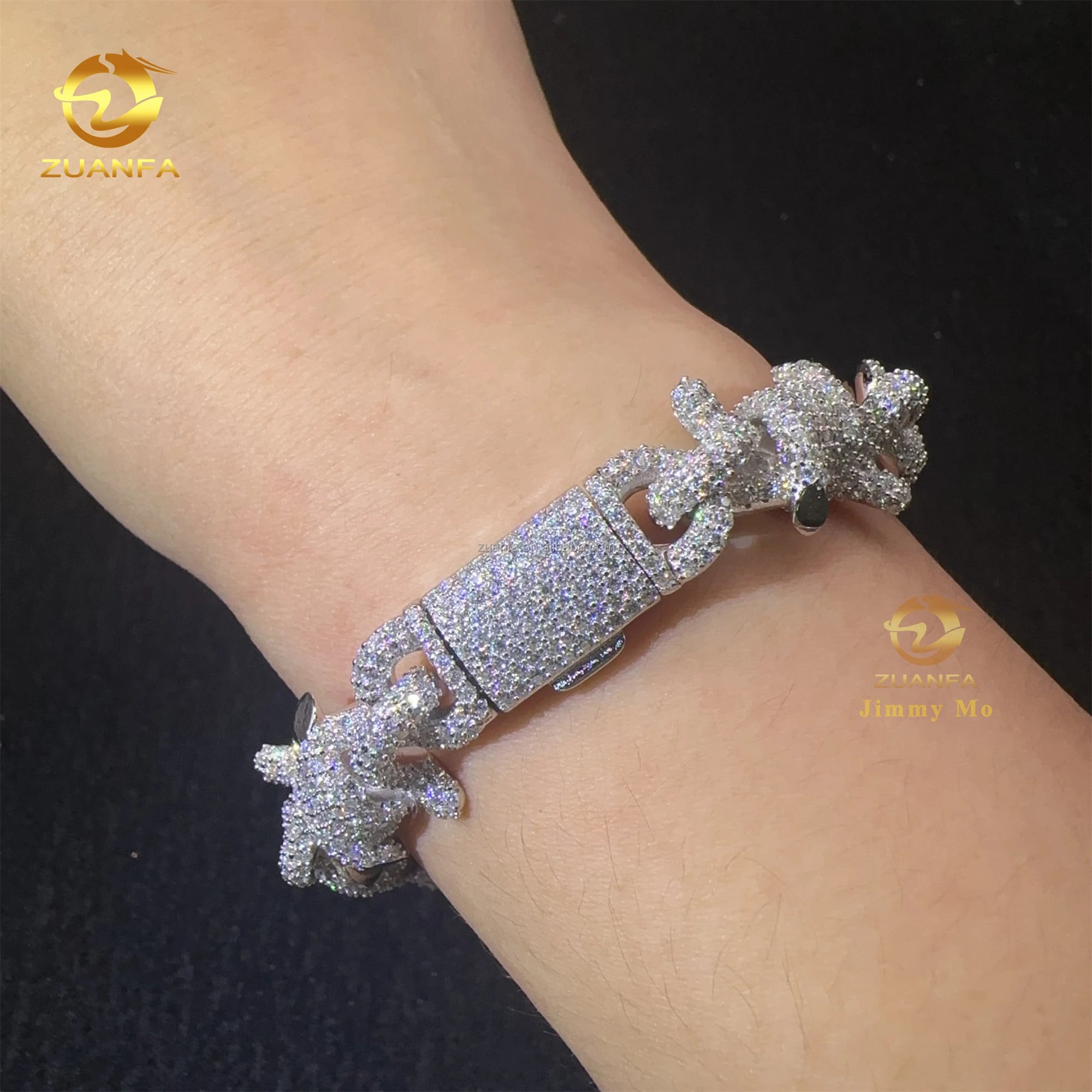 Fashion Popular Jewelry Prong Setting Solid Silver White Iced Out Hip Hop Moissanite Diamond Infinity Mimia Cuban Bracelet Men