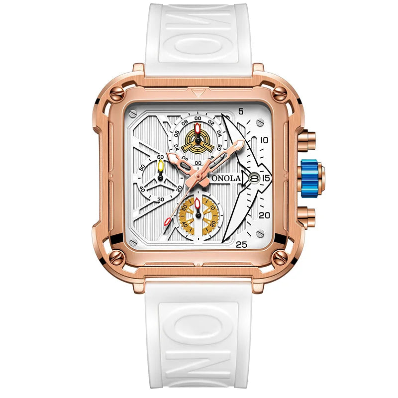 ONOLA 6831 Chronograph Square Sport Watch — 44mm, Rubber, Waterproof