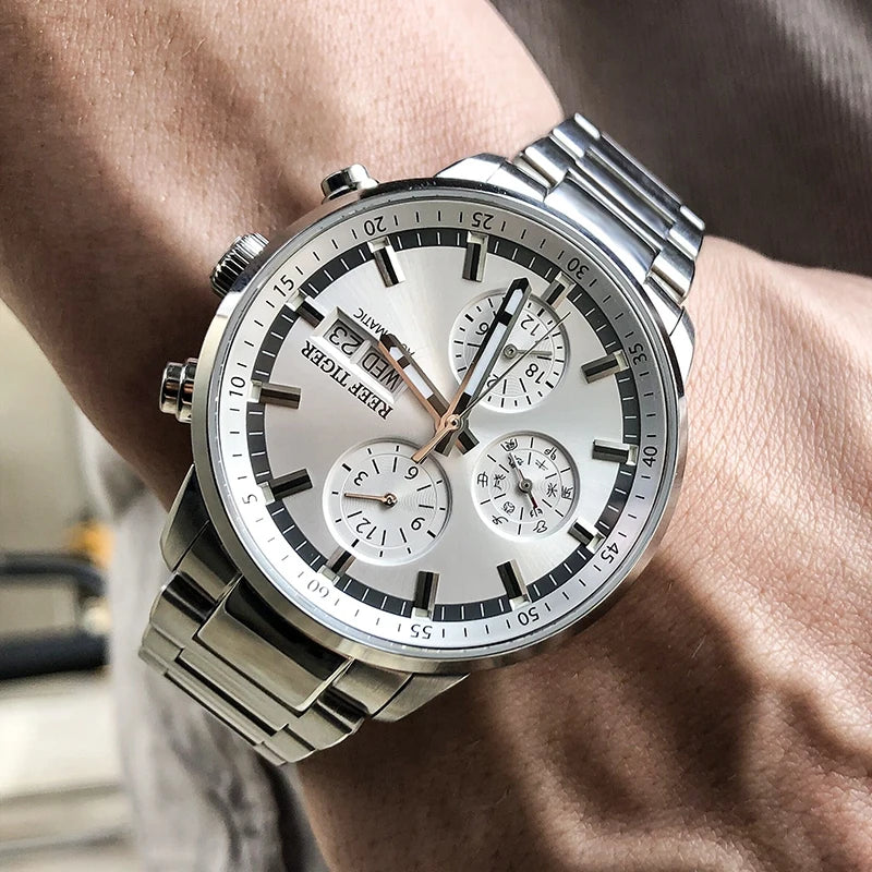 Reef Tiger Blue Chronograph Automatic Watch — Sapphire, 10BAR, 40mm