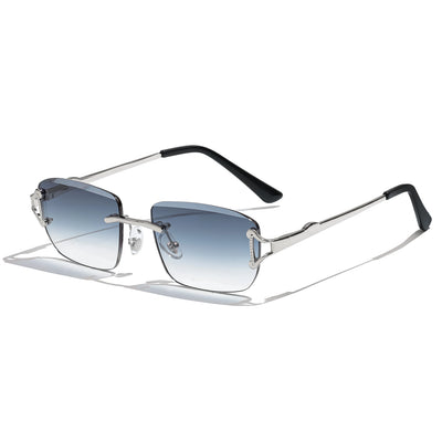 HBK 2025 Fashion Frameless Sunglasses with Blue Gradient Lens Rimless Alloy Frame Luxury Logo for Men Women's Shopping Travel
