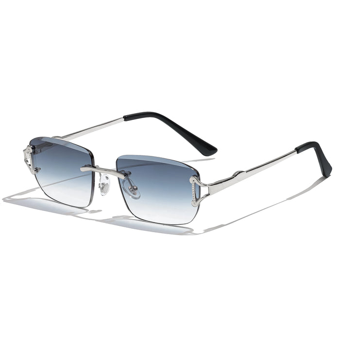 HBK 2025 Fashion Frameless Sunglasses with Blue Gradient Lens Rimless Alloy Frame Luxury Logo for Men Women's Shopping Travel