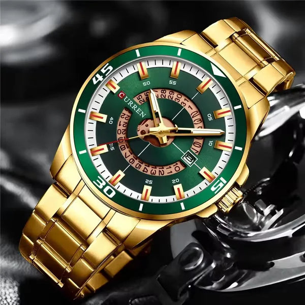 CURREN 8359 Gold Business Quartz Watch — 45mm, Day/Date, 3BAR