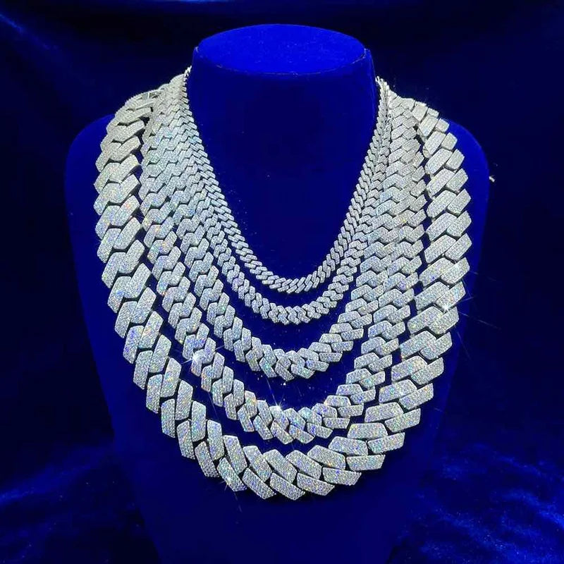 Pass Diamond Tester GRA Hip Hop S925 Silver Iced Out Bling 3 Rows 14mm 16mm 18mm 20mm VVS Moissanite Cuban Link Chain for Men