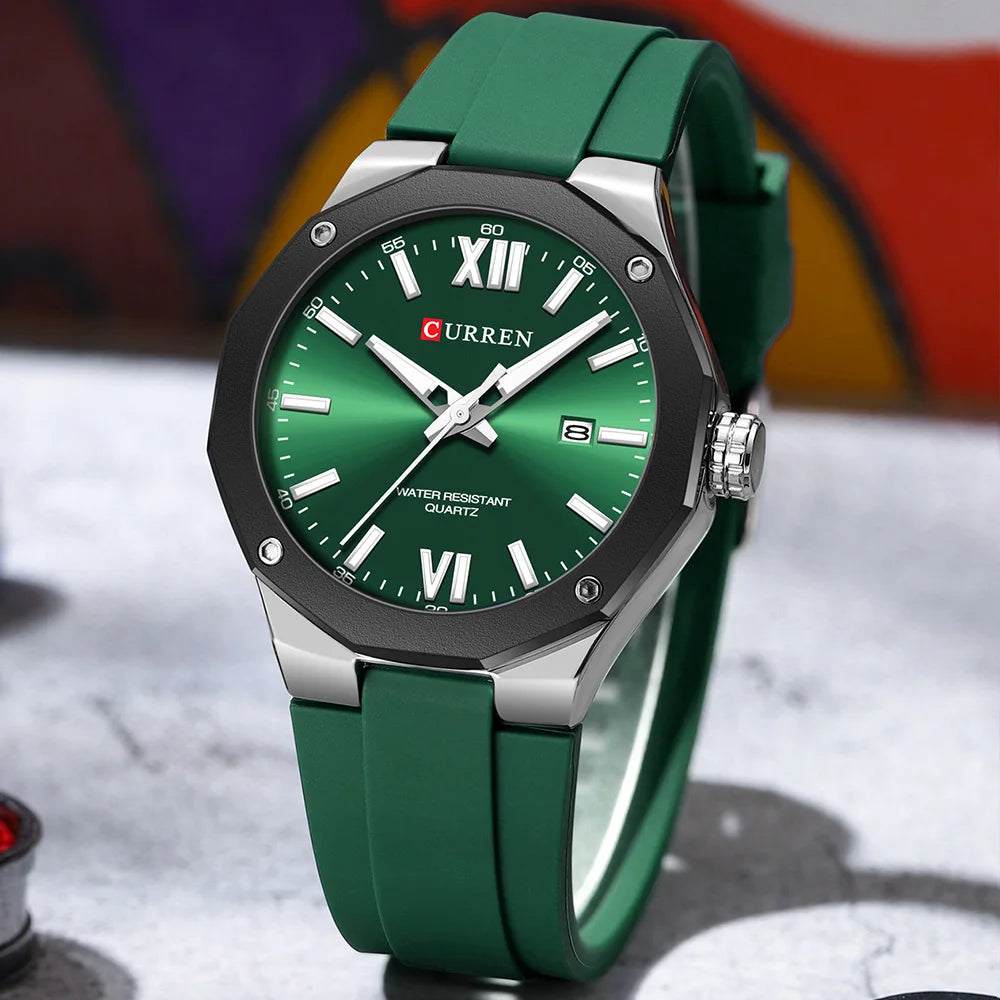 CURREN 8465 Business Silicone Quartz Watch — 42mm, Day/Date, Luminous