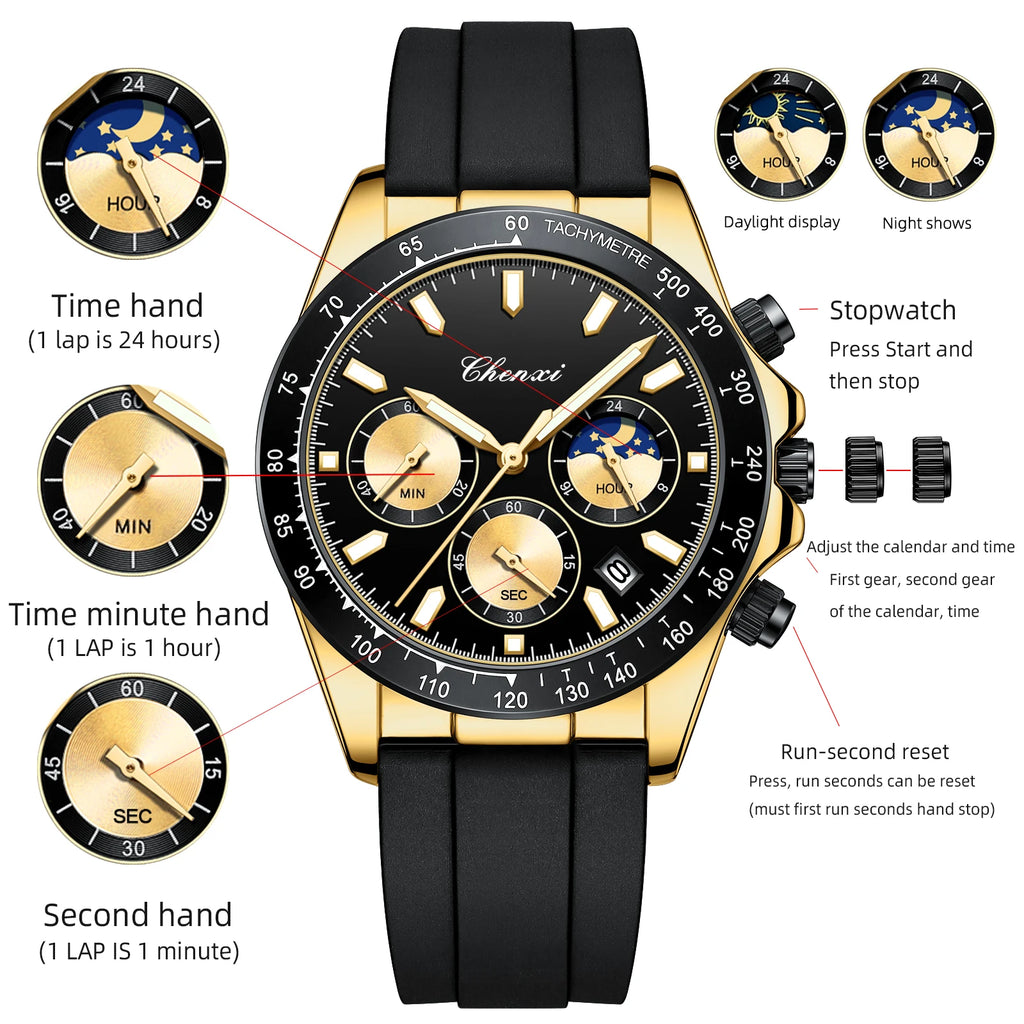 CHENXI 958 Japan Quartz Sport Watch — 39mm Oval, Silicone, Luminous