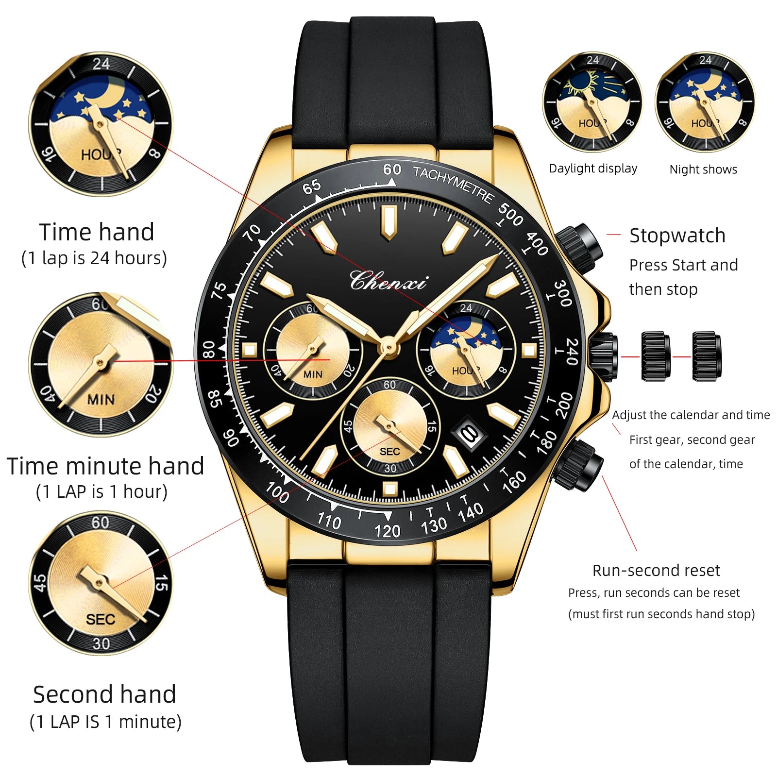 CHENXI 958 Japan Quartz Sport Watch — 39mm Oval, Silicone, Luminous