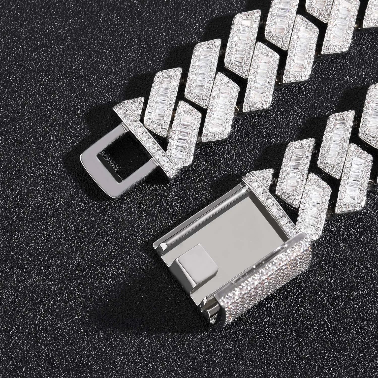 BES 20MM Hip Hop Jewelry New Baguette CZ Cuban Link Bracelet White Gold Plated Iced Out Miami Cuban Link Bracelet Bangle for Men