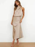 Evening Dress Party Clothes Ladies Women Fashion Elegant Celebrity Dresses Summer High-End Silk Satin Sleeveless Long Dress