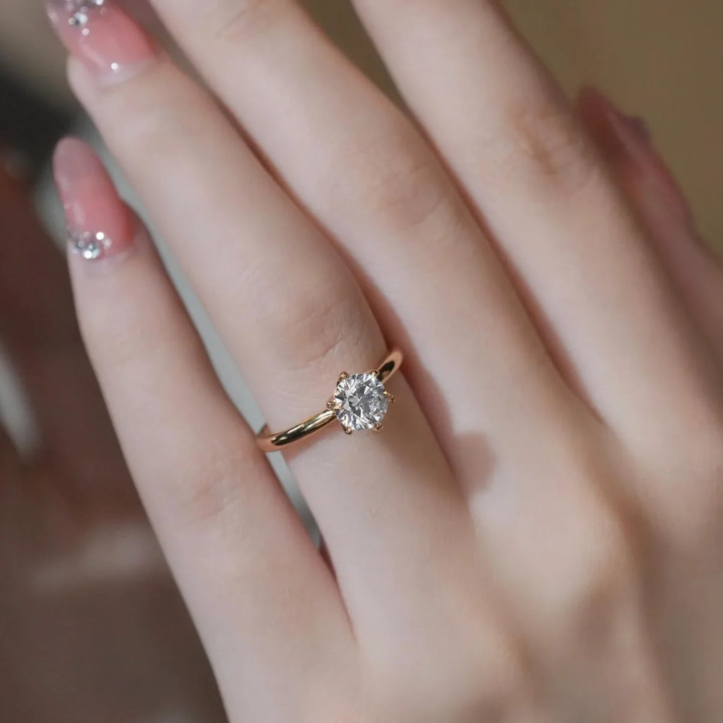 18K Gold Six Claw Diamond Ring Au750 Gold Rose Gold Single Inlaid Moissanite Girls' Wedding Ring Wholesale