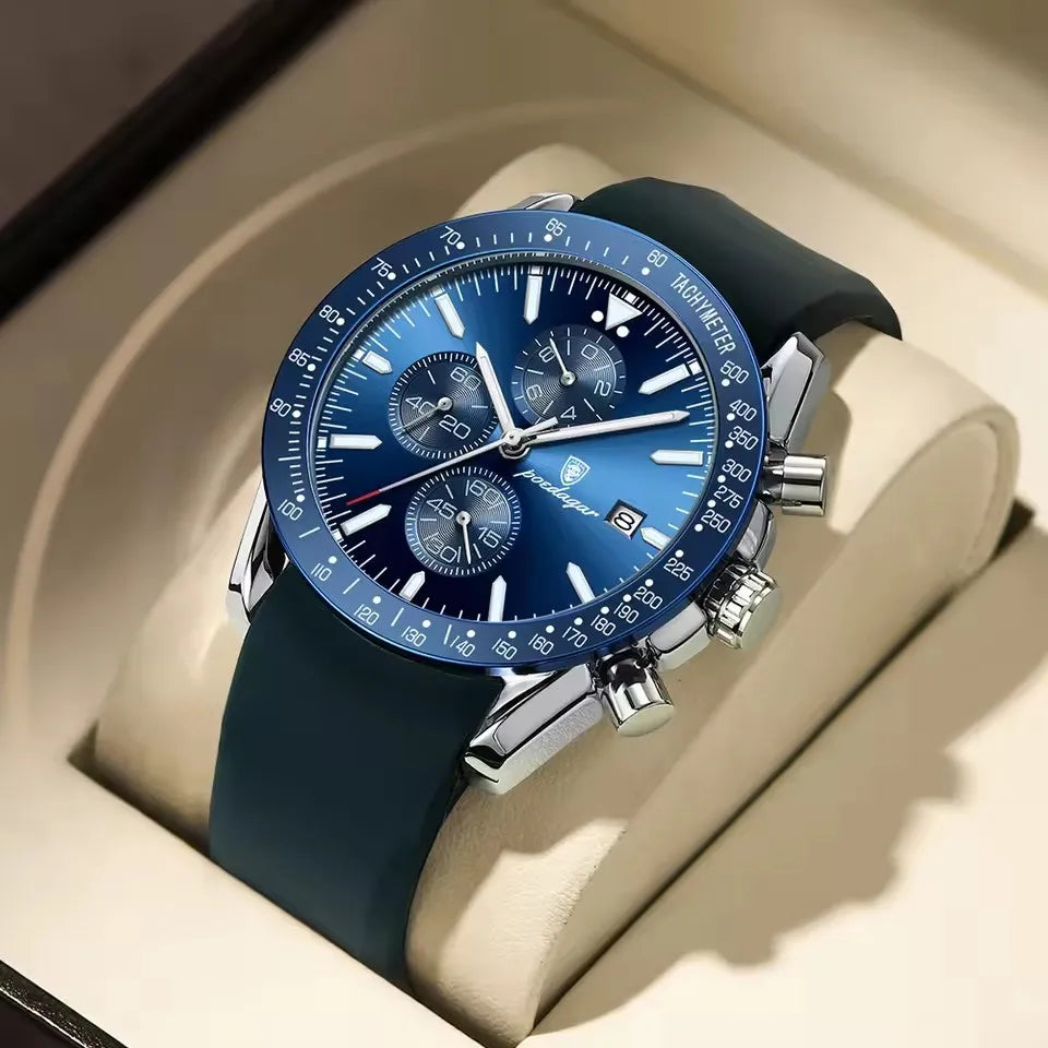 POEDAGAR 988 Chronograph Quartz Watch — 44mm Oval, Leather or Silicone