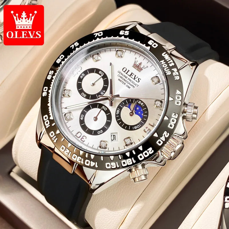 OLEVS 2875 CITIZEN Quartz Watch — 41.5mm, Day/Date, Silicone Strap