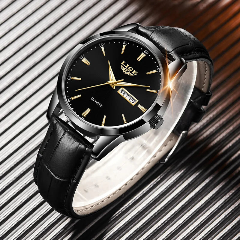 LIGE LG8970 Sample Calendar Chronograph Watch Fashion Men Wristwatches Charm Leather Strap Luxury Quartz Watches Montres Homme