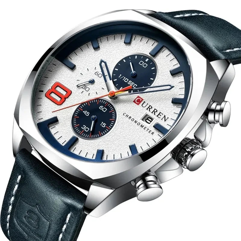 CURREN 8324 Chronograph Leather Quartz Watch — 45mm, Luxury Fashion