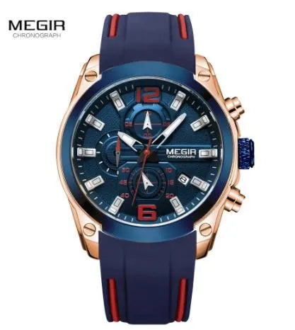 MEGIR 2063 Chronograph Sport Watch — 46.5mm, Silicone, Auto Date, 3BAR