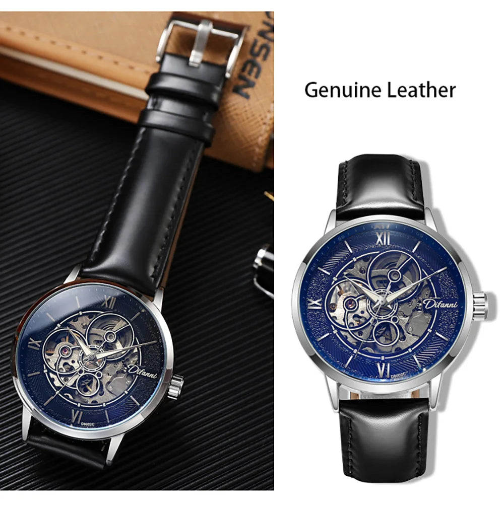 Men's Skeleton Automatic Watch — Leather or Milanese Mesh Band, 41mm