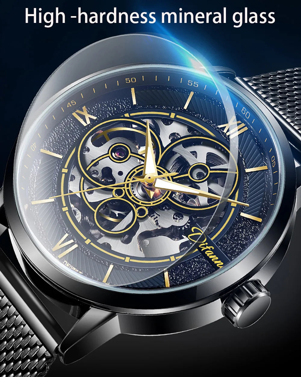 Men's Skeleton Automatic Watch — Leather or Milanese Mesh Band, 41mm