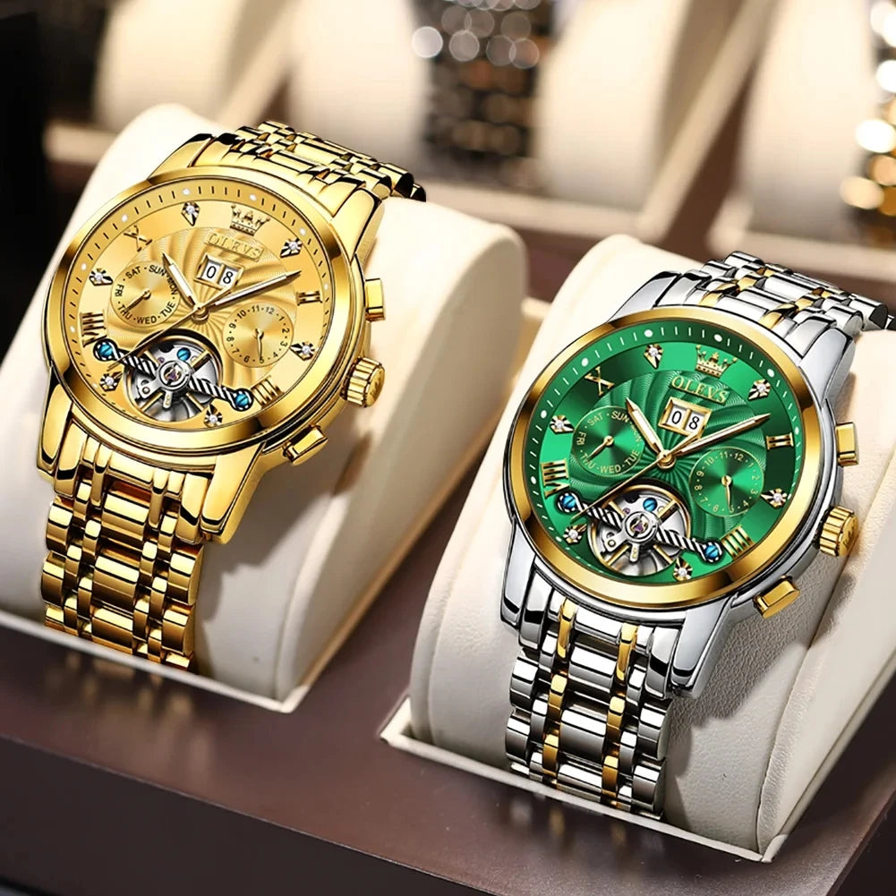 OLEVS 9910 Automatic Mechanical Watch — 41mm, Luminous, Steel Bracelet