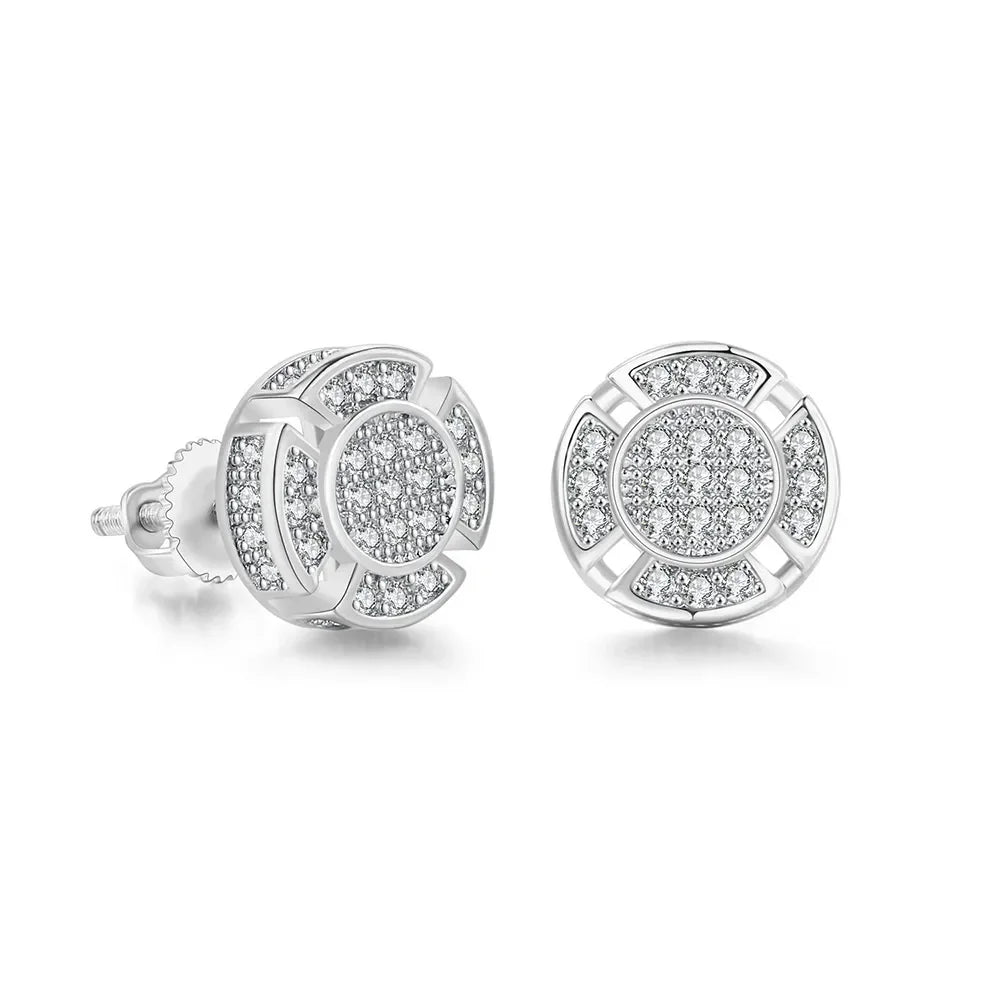 Rock Hip Hop Earrings for Men Iced Out AAA+ Shiny Cubic Zirconia Stone Screw Stud Earrings Hippie Homme Jewelry Male Gift