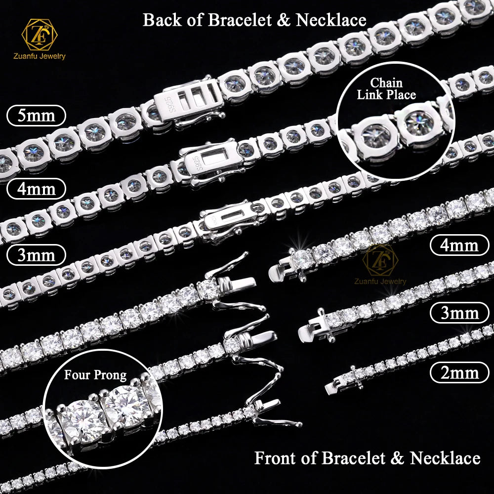 D VVS Moissanite Tennis Bracelet 3mm 4mm 5mm 925 Sterling Silver Hip Hop Jewelry Tennis Bracelet for Women Men