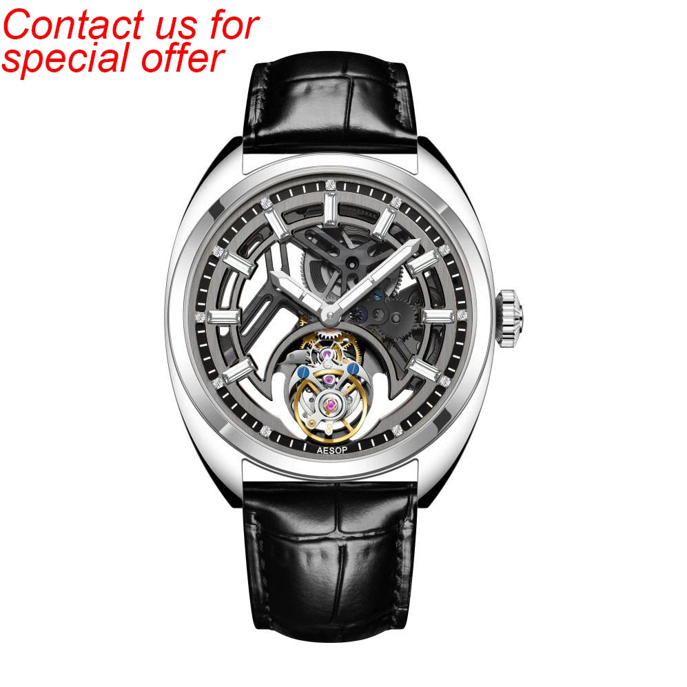 Flying Tourbillon Skeleton Color Diamond Watch — Square, Sapphire, Leather