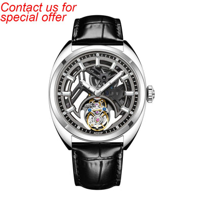 Flying Tourbillon Skeleton Color Diamond Watch — Square, Sapphire, Leather