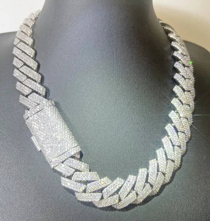 Wholesale VVS Moissanite Iced Chain for Mens 13mm-22mm Wide 925 Solid Silver 18k Gold Plated Diamond Rapper Cuban Link Necklace