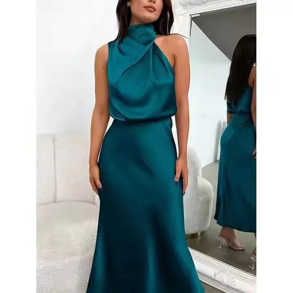 Evening Dress Party Clothes Ladies Women Fashion Elegant Celebrity Dresses Summer High-End Silk Satin Sleeveless Long Dress
