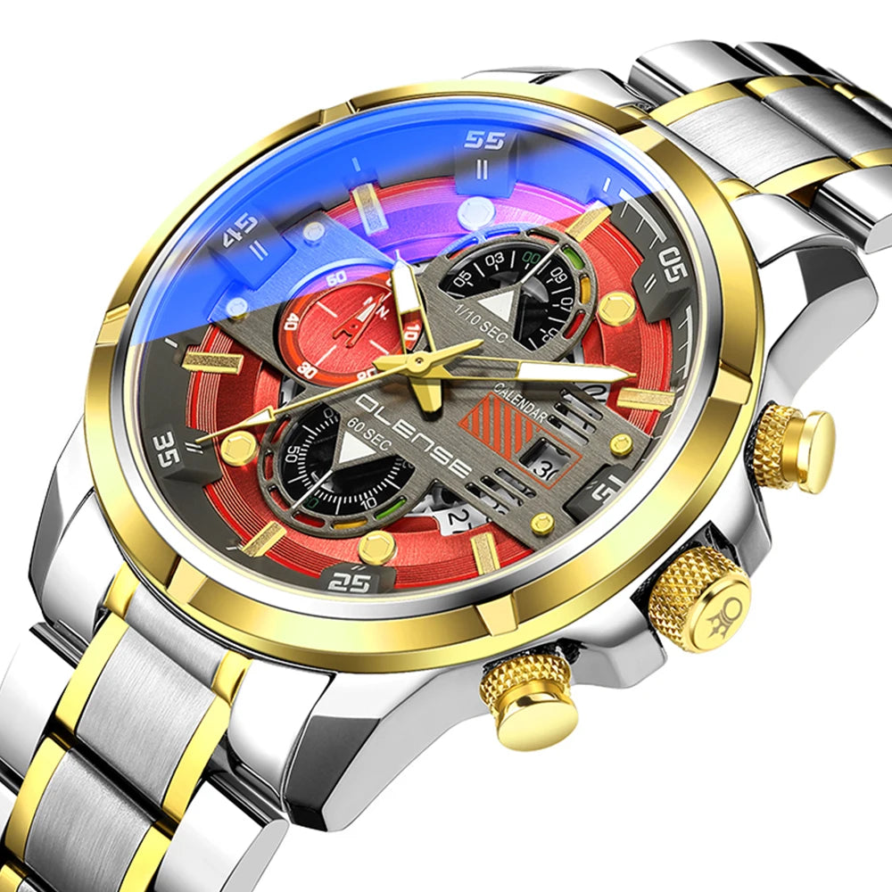OLENSE 9002 Luxury Sport Chronograph Watch — 55mm, 3BAR, Calendar