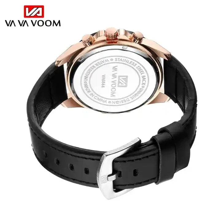 VA VA VOOM 216 Fashion Leather Quartz Watch — 45mm Oval, Day/Date, 3BAR