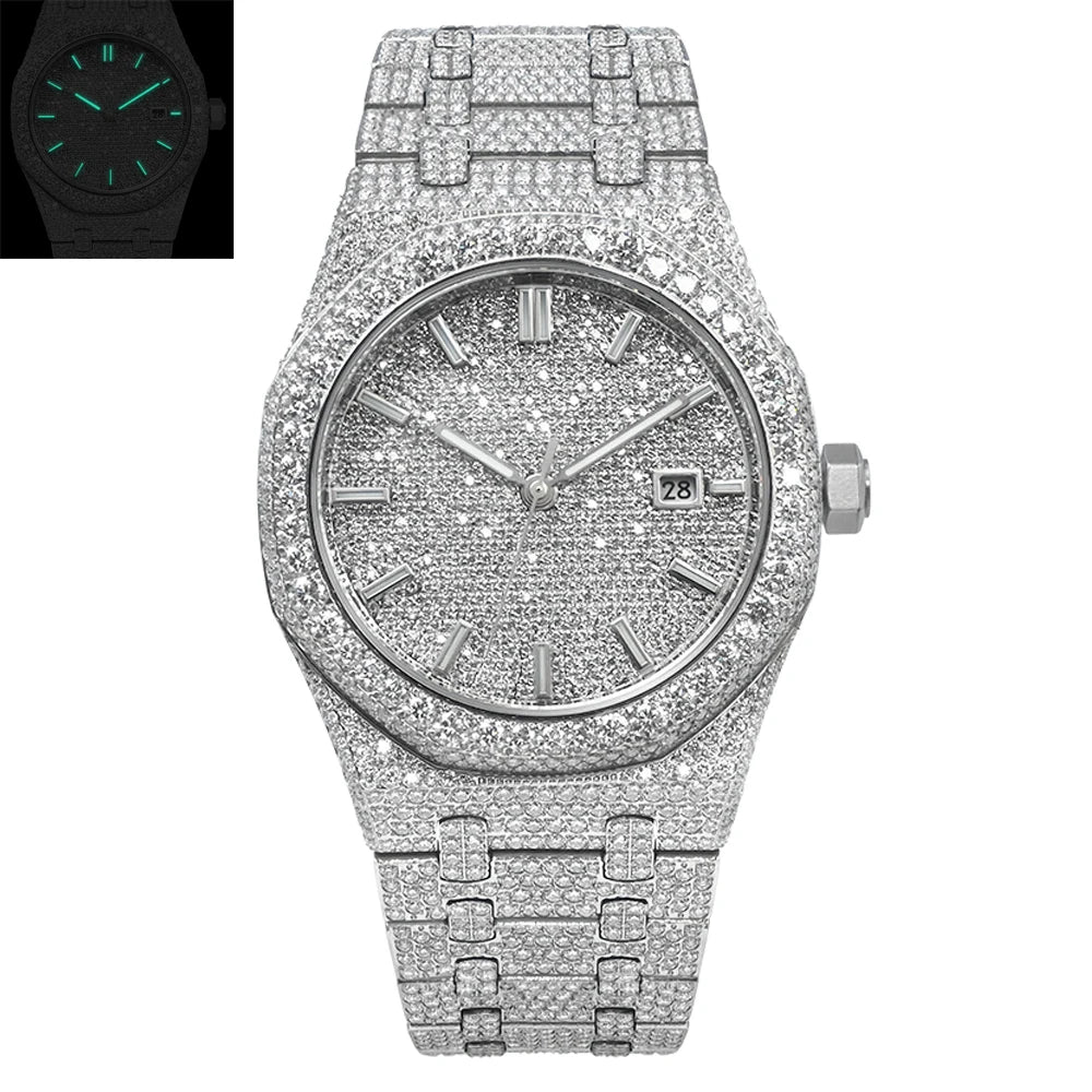 Hip Hop VVS1 Moissanite Automatic Watch — 42mm Round, Sapphire, Gift Box