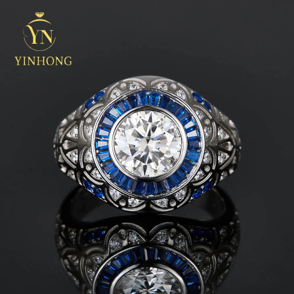 Unsix 3-Carat D-Color Round Moissanite Mens D Color Moissanite Trendy Men's Wedding Ring Geometric Shape Third Anniversary
