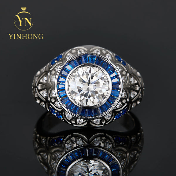 Unsix 3-Carat D-Color Round Moissanite Mens D Color Moissanite Trendy Men's Wedding Ring Geometric Shape Third Anniversary