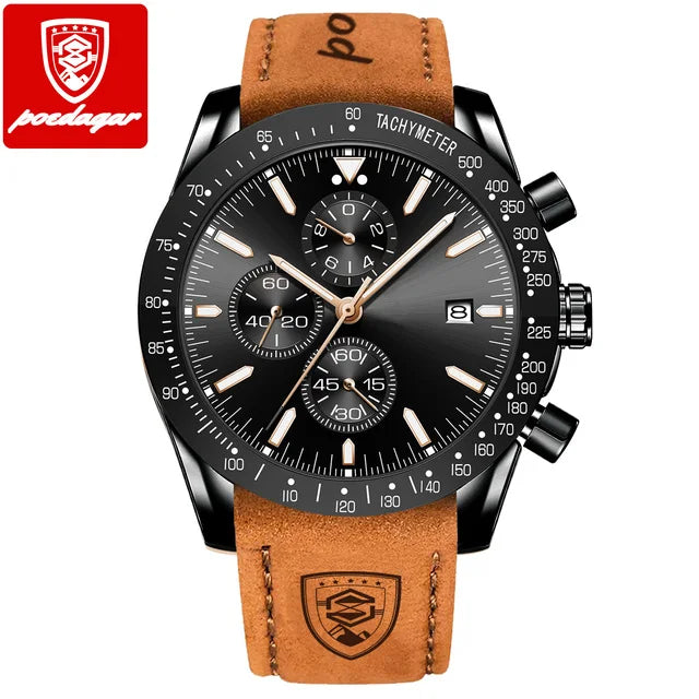 POEDAGAR 988 Chronograph Quartz Watch — 44mm Oval, Leather or Silicone