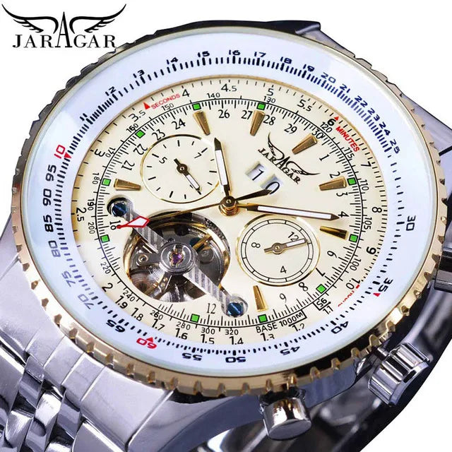 Jaragar Luxury Mechanical Oval Watch — Stainless Bracelet, Folding Clasp