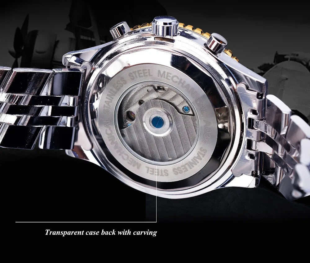 Jaragar Luxury Mechanical Oval Watch — Stainless Bracelet, Folding Clasp