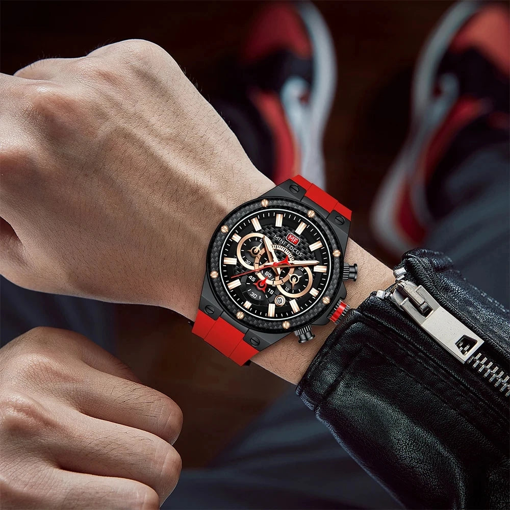 Mini Focus MF0468G Sport Quartz Watch — 44.5mm, Silicone, 3BAR
