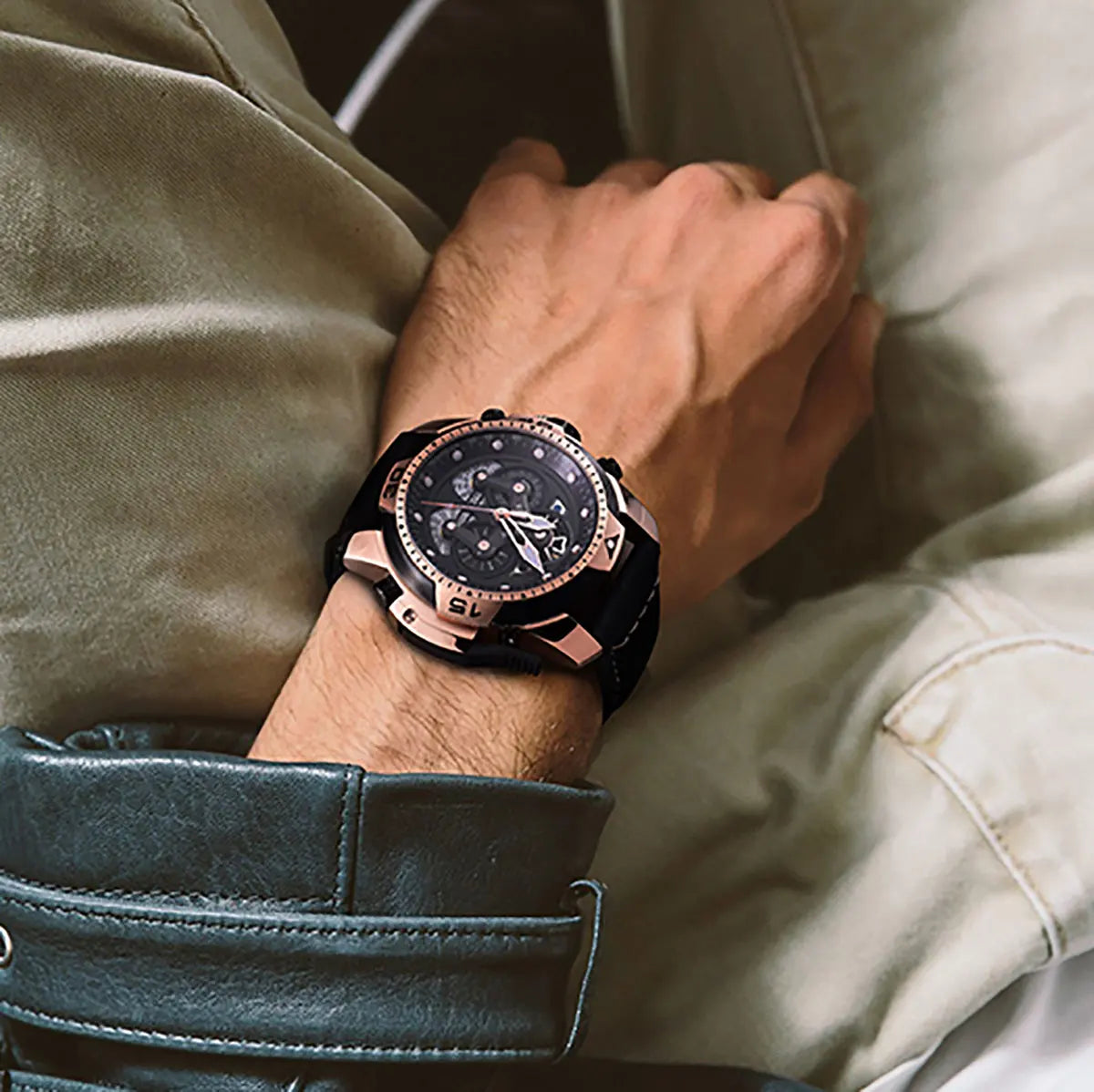 Reef Tiger Rose Gold Automatic Watch — 46mm, Sapphire, 10BAR, Luminous