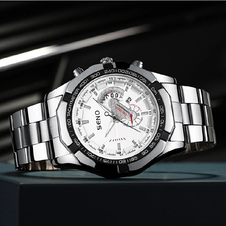 Seno S032 Large Dial Quartz Watch — 46mm, Calendar, 3BAR