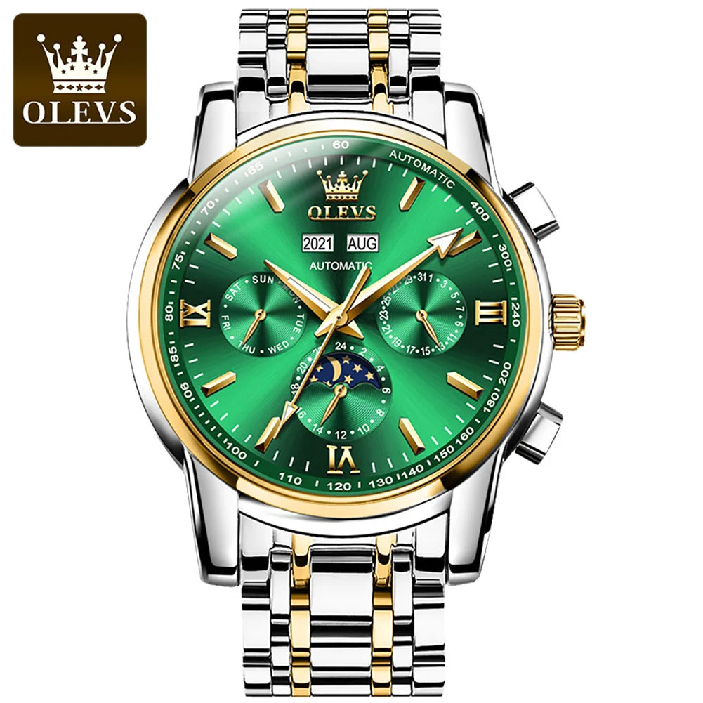 OLEVS 6633 Automatic Mechanical Watch — 42mm, Week Display, Luminous