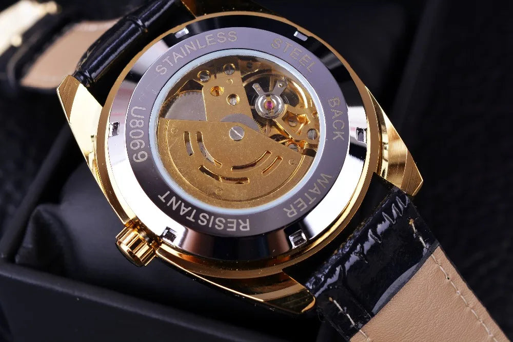 Winner Fashion Gold Oval Watch — Japan Movement, Auto Date, Backlight