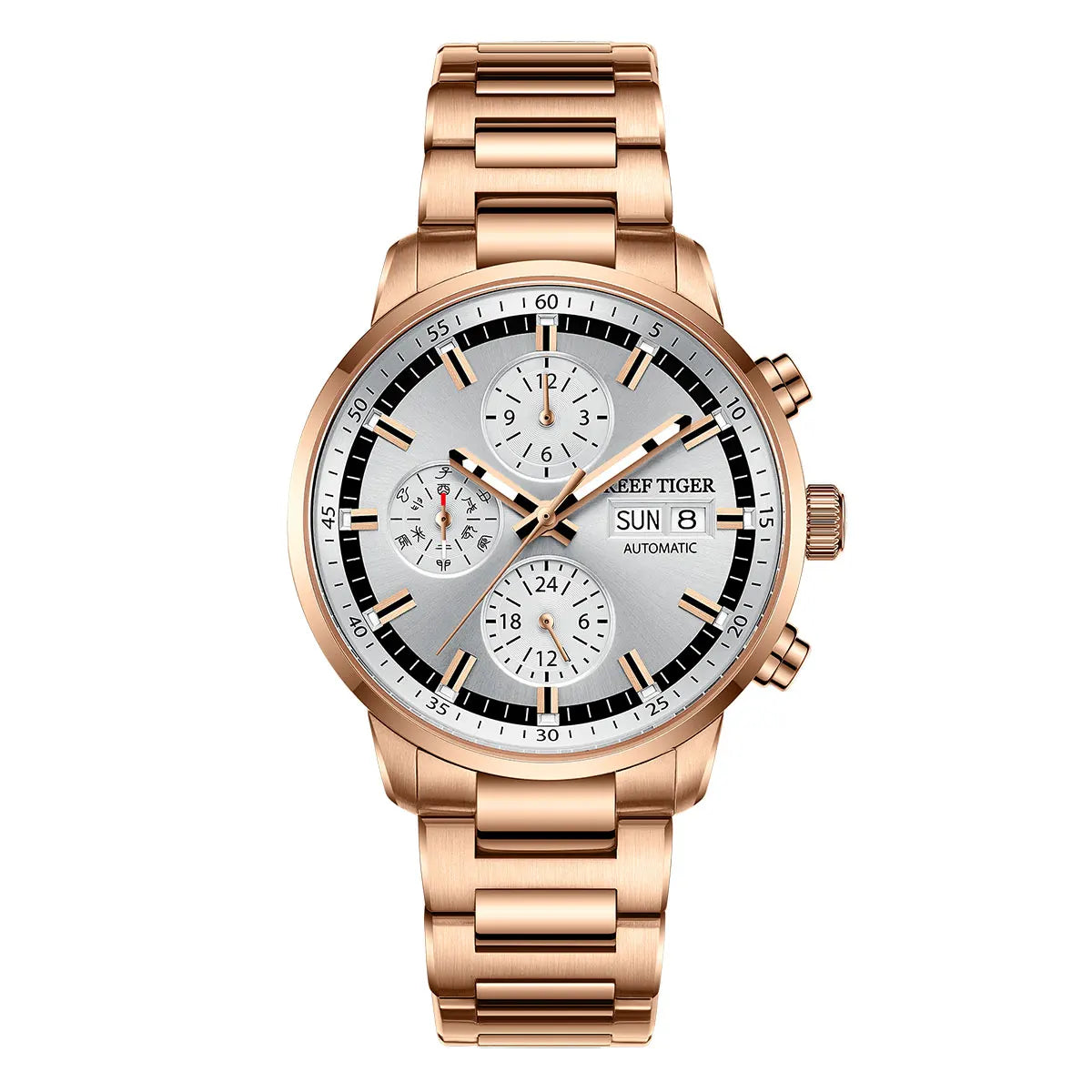 Reef Tiger Blue Chronograph Automatic Watch — Sapphire, 10BAR, 40mm