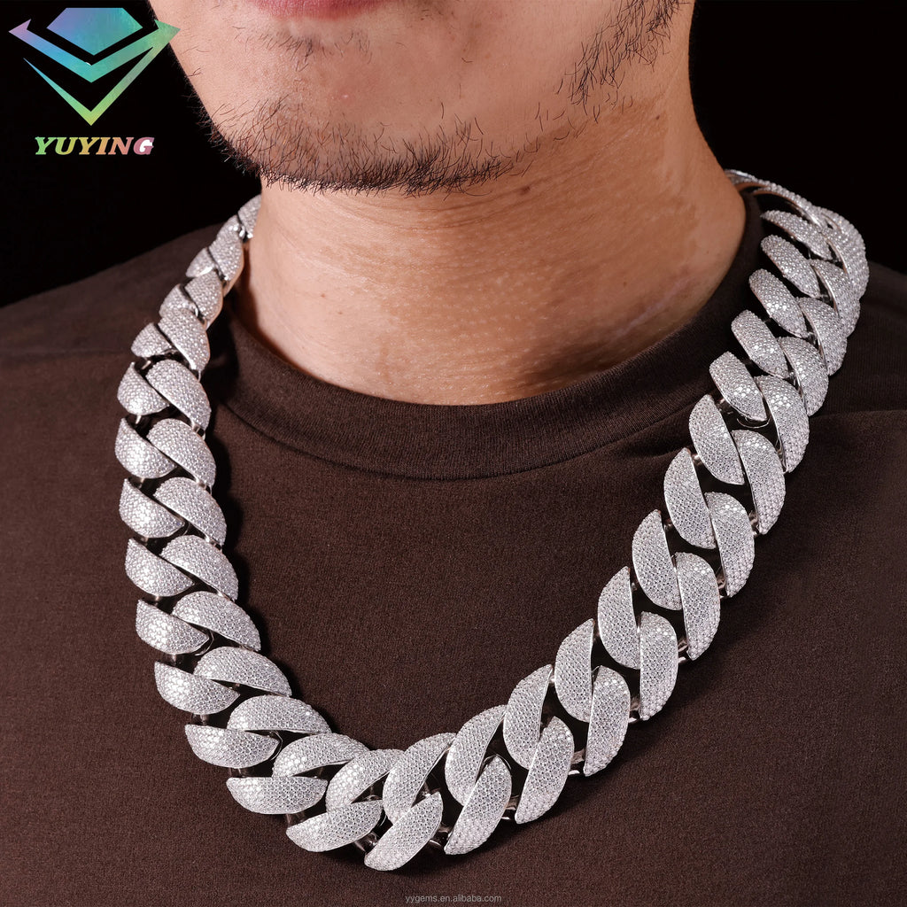 Wholesale VVS Moissanite Iced Chain for Mens 13mm-22mm Wide 925 Solid Silver 18k Gold Plated Diamond Rapper Cuban Link Necklace