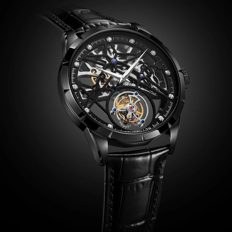 AESOP Custom Logo Tourbillon Watch — Sapphire Crystal, Leather Strap, 5BAR