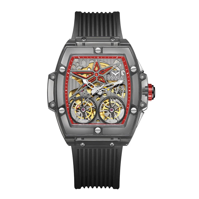 ONOLA 6828 Flying Wheels Tourbillon Automatic Watch — Rectangle, Sapphire