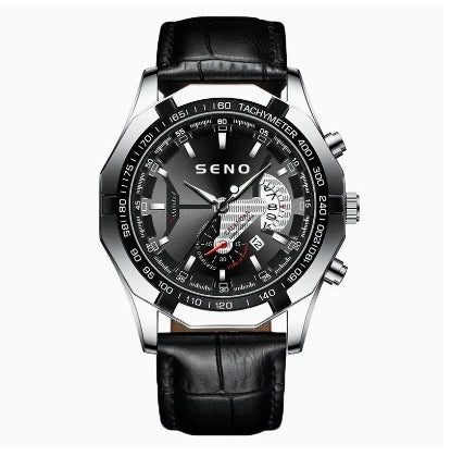 Seno S032 Large Dial Quartz Watch — 46mm, Calendar, 3BAR