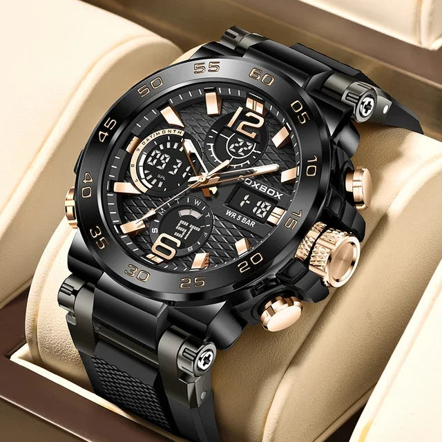 FB0033 Fashion LCD Double Display Wristwatch Luminous Sport Quartz Digital Watch Waterproof Men Clock Relogio Masculino