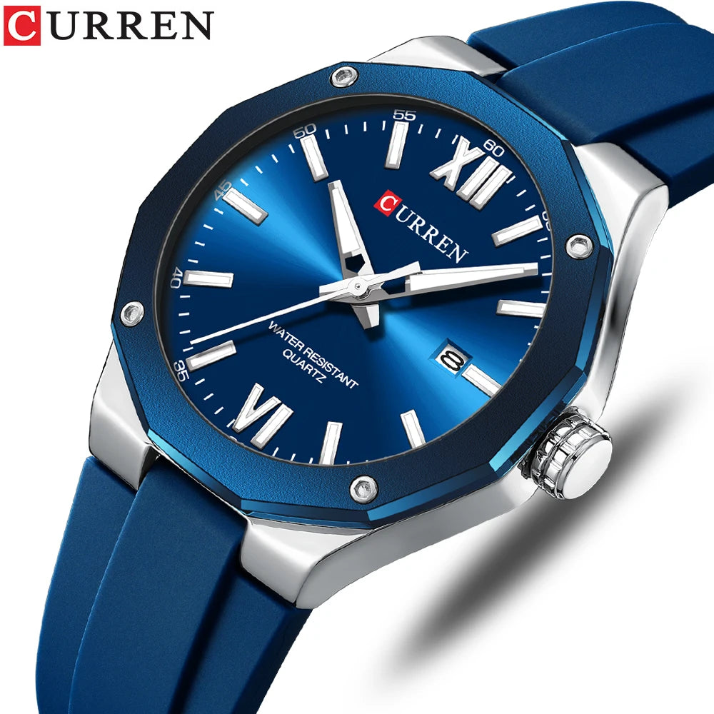 CURREN 8465 Business Silicone Quartz Watch — 42mm, Day/Date, Luminous